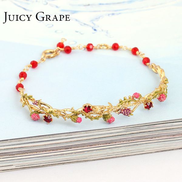 juicy grape handmade enamel bracelet raspberry flower rattan flower bracelet hand decorative women accessories, White