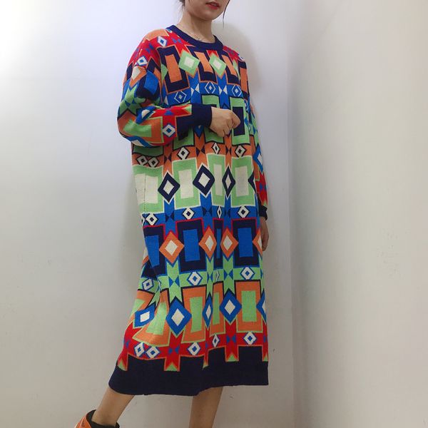 2019 autumn winter new korean retro ethnic pattern loose knit long large dress for women plus size sweater winter clothes women, White;black
2019 autumn winter new korean retro ethnic pattern loose knit long large dress for women plus size sweater winter clothes women, White;black
