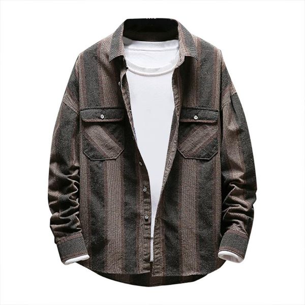 long sleeve men's casual fashion stripe printing loose removable blouse streetwear casual slim fit men shirt summer clothing, White;black
long sleeve men's casual fashion stripe printing loose removable blouse streetwear casual slim fit men shirt summer clothing, White;black