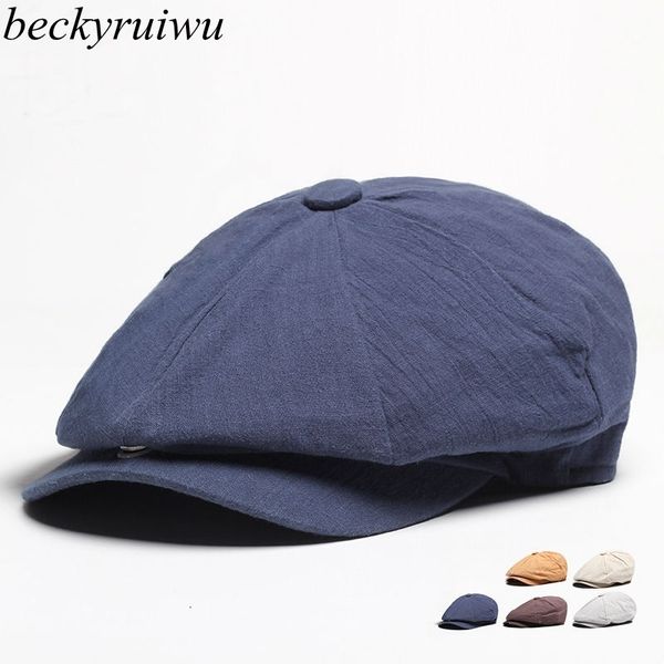 father gift male summer cotton linen newsboy caps middle aged and elderly men casual ivy hat women solid beret cap, Blue;gray 
father gift male summer cotton linen newsboy caps middle aged and elderly men casual ivy hat women solid beret cap, Blue;gray