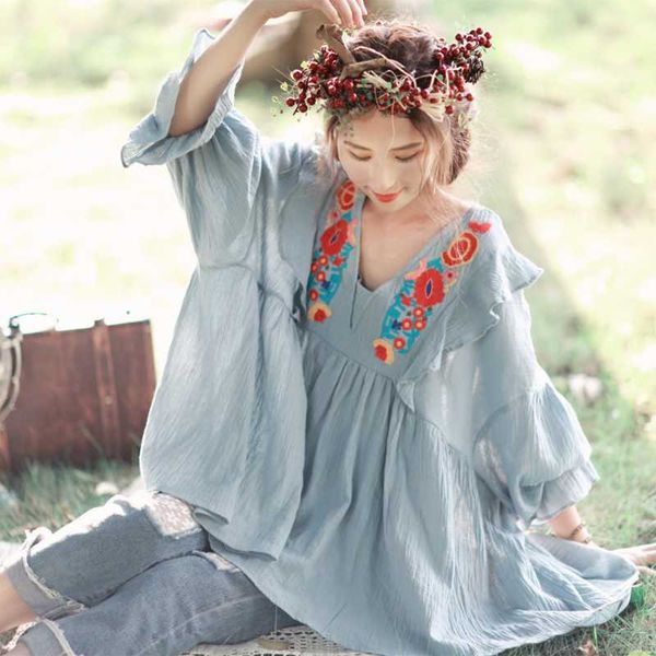 original design aigyptos spring summer women blouses mori girl sweet cute embroidery oversized casual loose cotton linen shirts, White
original design aigyptos spring summer women blouses mori girl sweet cute embroidery oversized casual loose cotton linen shirts, White