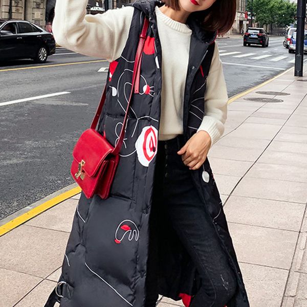 winter sleeveless padded coat women long vest fashion print hooded parka outwear korean thick overcoat black oversize vests 2019, Black;white
winter sleeveless padded coat women long vest fashion print hooded parka outwear korean thick overcoat black oversize vests 2019, Black;white