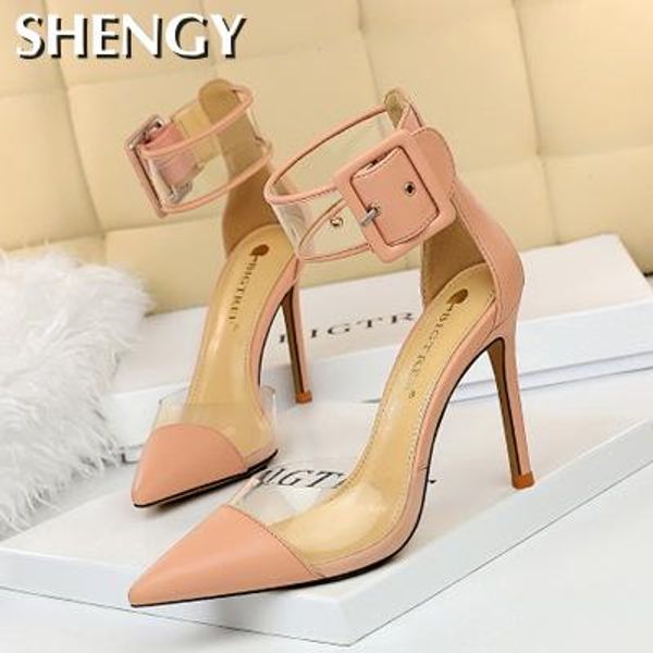 women's summer high-heeled banquet shoes fashion pointed transparent hollow stitching word leather buckle sandals pink, Black
women's summer high-heeled banquet shoes fashion pointed transparent hollow stitching word leather buckle sandals pink, Black