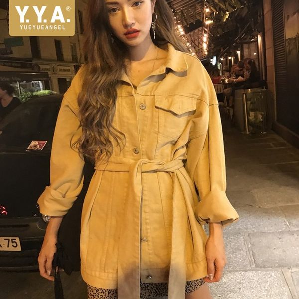 2019 new autumn clothing turn-down collar denim jacket single breasted waist wide belts slim lady coat oversized mid long jacket, Black;brown
2019 new autumn clothing turn-down collar denim jacket single breasted waist wide belts slim lady coat oversized mid long jacket, Black;brown