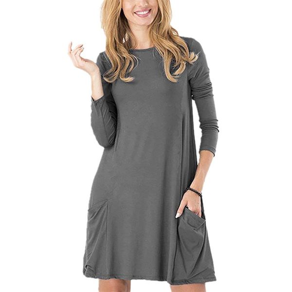vintage women loose dress o-neck solid full sleeve casual vestidos femininos dresses green retro vestidos 2019 hot, Black;gray 
vintage women loose dress o-neck solid full sleeve casual vestidos femininos dresses green retro vestidos 2019 hot, Black;gray
