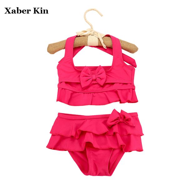 

new 2019 two-piece grils swimwear rose,green,yellow solid cute children girls summer swimsuit beachwear swimming g36-k386