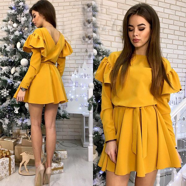 women sashes ruffled a line party dress ladies long sleeve o neck elegant dress 2019 female autumn solid mini dress, Black;gray
women sashes ruffled a line party dress ladies long sleeve o neck elegant dress 2019 female autumn solid mini dress, Black;gray