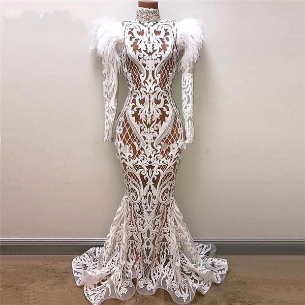 see through mermaid evening dresses with long sleeves lace appliques feathers dubai african prom dress long sleeves high neck party gowns, Black;red
see through mermaid evening dresses with long sleeves lace appliques feathers dubai african prom dress long sleeves high neck party gowns, Black;red