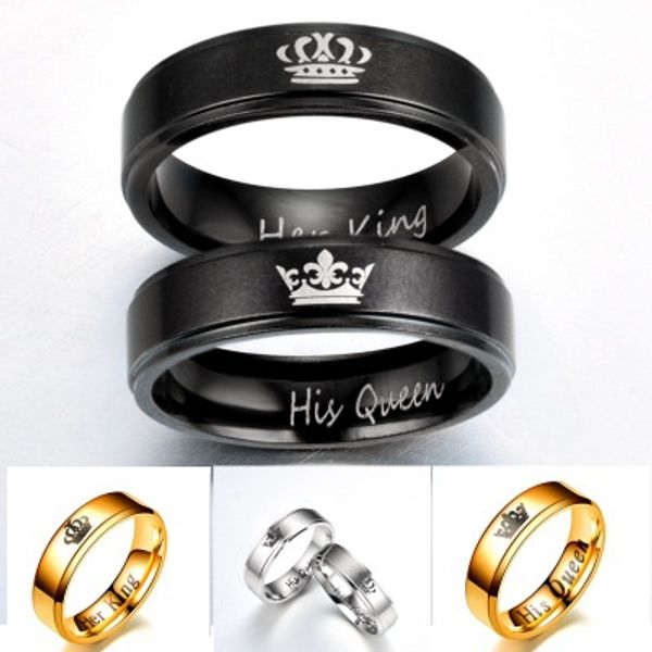 stainless steel couple ring her king his queen band rings models fashion titanium crown 3 colors wholesale, Silver
stainless steel couple ring her king his queen band rings models fashion titanium crown 3 colors wholesale, Silver