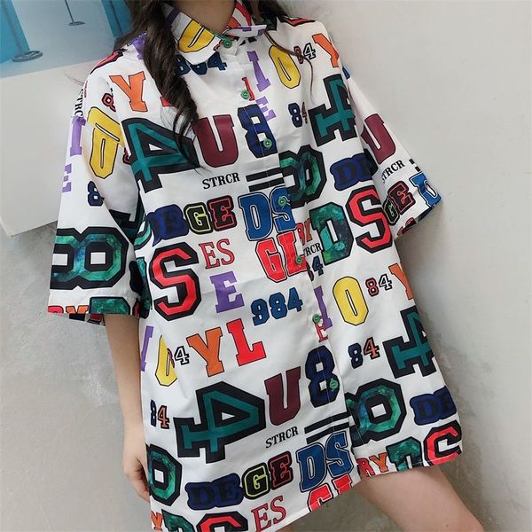 women's blouses & shirts summer thin short sleeved blouse women korean harajuku loose graffiti printing shirt ropa mujer fashion punk, White
women's blouses & shirts summer thin short sleeved blouse women korean harajuku loose graffiti printing shirt ropa mujer fashion punk, White