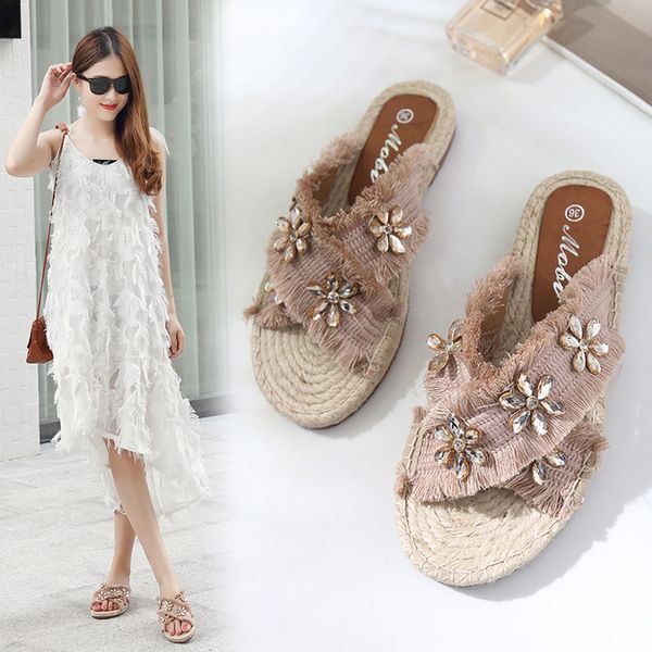 crystal flower straw weaving cross-band slippers summer casual fisherman slides anti-skid woman beach shoes all match flip flops, Black
crystal flower straw weaving cross-band slippers summer casual fisherman slides anti-skid woman beach shoes all match flip flops, Black