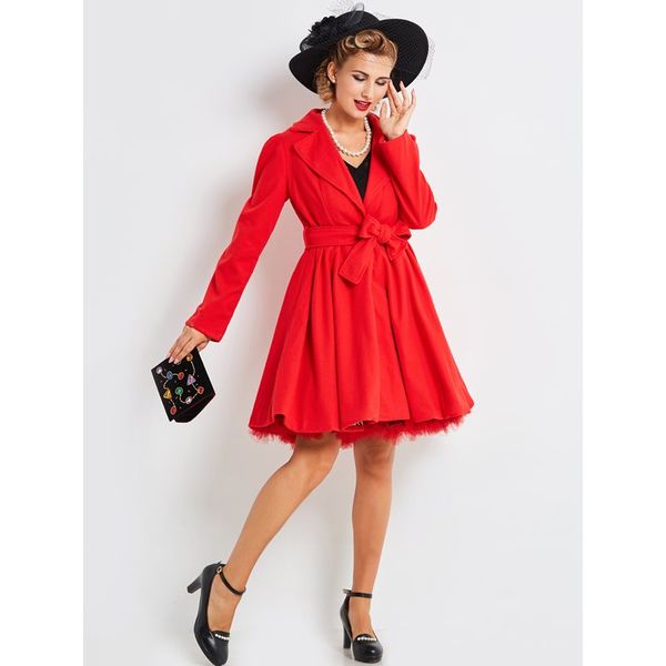 women wool blends coats casual elegant red vintage office lady lapel button solid lace up female fashion retro overcoats, Black
women wool blends coats casual elegant red vintage office lady lapel button solid lace up female fashion retro overcoats, Black