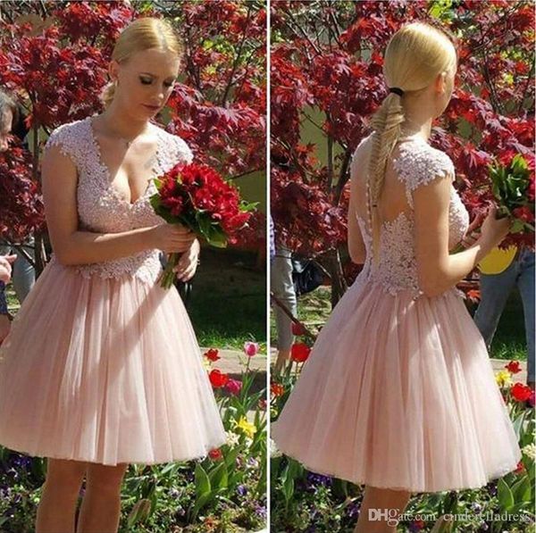 pink v-neck short homecoming dresses cap sleeve illusion back vestido festa curto bead lace appliques prom gown cocktail party dress, Blue;pink
pink v-neck short homecoming dresses cap sleeve illusion back vestido festa curto bead lace appliques prom gown cocktail party dress, Blue;pink