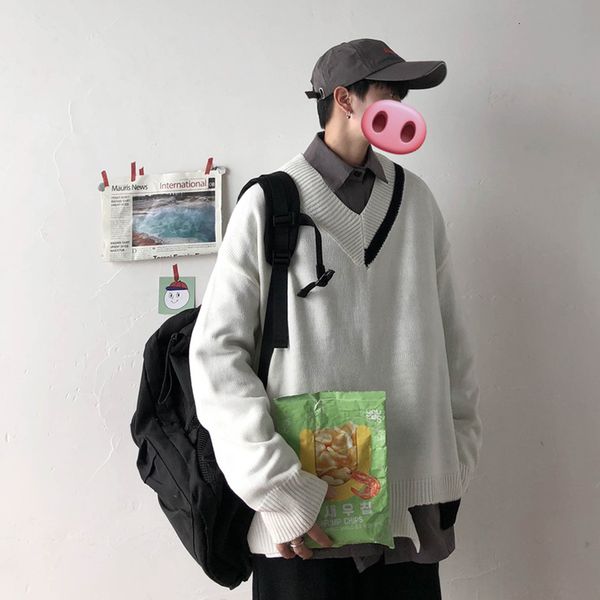 winter new sweater men warm fashion contrast color casual v-neck sweater pullover man loose long-sleeved male clothes, White;black
winter new sweater men warm fashion contrast color casual v-neck sweater pullover man loose long-sleeved male clothes, White;black
