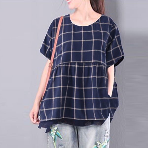 zanzea 2019 summer cotton women plaid blouses casual loose short sleeve round neck shirts large size s-5xl blusas femininas, White
zanzea 2019 summer cotton women plaid blouses casual loose short sleeve round neck shirts large size s-5xl blusas femininas, White