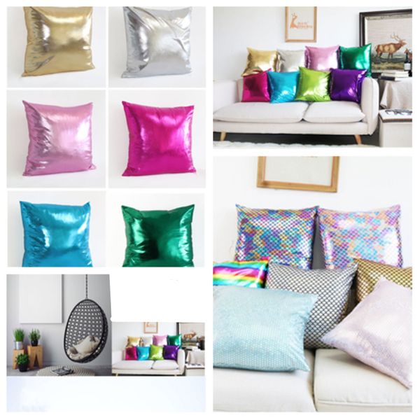 

square mermaid pillowcase cushion 45*45cm foil gold silver pu pillows cover pillowcase party cushion cover pillow case t2i5312