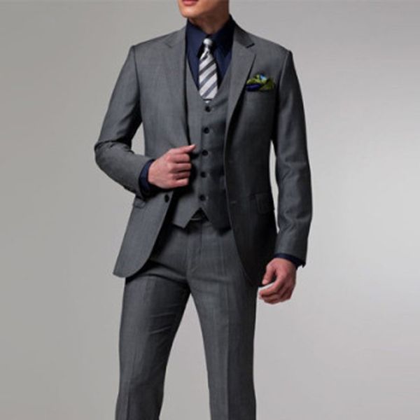 custom made gray business formal men suits three piece notched lapel wedding groom tuxedos (jacket + pant + vest, Black;gray
custom made gray business formal men suits three piece notched lapel wedding groom tuxedos (jacket + pant + vest, Black;gray