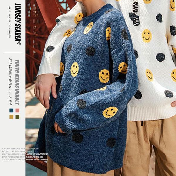 women mens smile face dots sweater women men 2020 autumn warm fashion long sleeve knitted pullover clothes, White;black
women mens smile face dots sweater women men 2020 autumn warm fashion long sleeve knitted pullover clothes, White;black