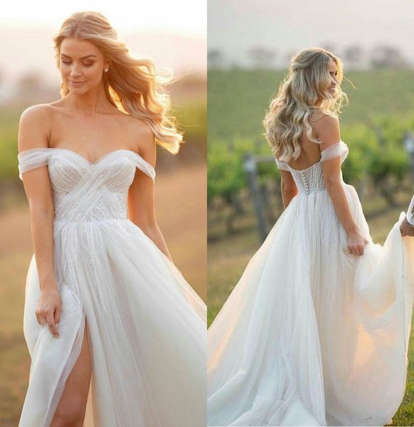 beach wedding dresses off the shoulder a line sweep train bohemian beads robes de mariée sweep train custom made boho wedding dress, White
beach wedding dresses off the shoulder a line sweep train bohemian beads robes de mariée sweep train custom made boho wedding dress, White