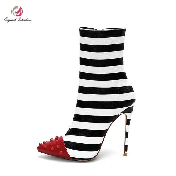 original intention stylish women ankle boots pointed red rivet toe thin high heels boots black white stripe shoes woman
original intention stylish women ankle boots pointed red rivet toe thin high heels boots black white stripe shoes woman