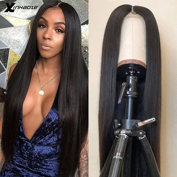 

peruvian straight 13x6 lace front human hair wigs pre plucked with baby hair remy lace frontal wig for women 150% density, Black;brown
