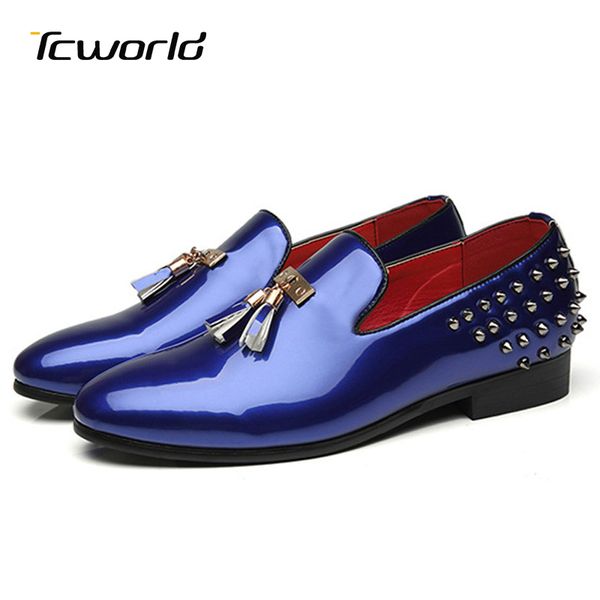 retro tassel men's loafers casual trend shoes rivet gloss leather shoes men slip-on blue chaussure homme evening dress shoe, Black
retro tassel men's loafers casual trend shoes rivet gloss leather shoes men slip-on blue chaussure homme evening dress shoe, Black