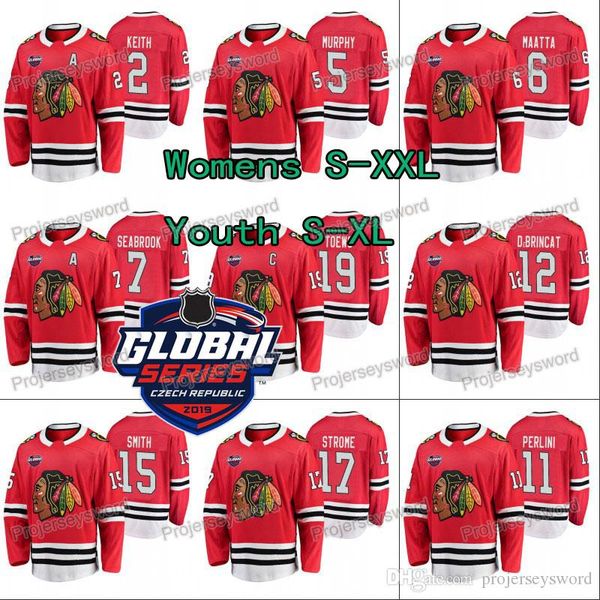 Lady & Youth Chicago Blackhawks 2019 Global Series Alex DeBrincat Jersey Duncan Keith Olli Maatta Brent Seabrook Zack Smith Jonathan Toews