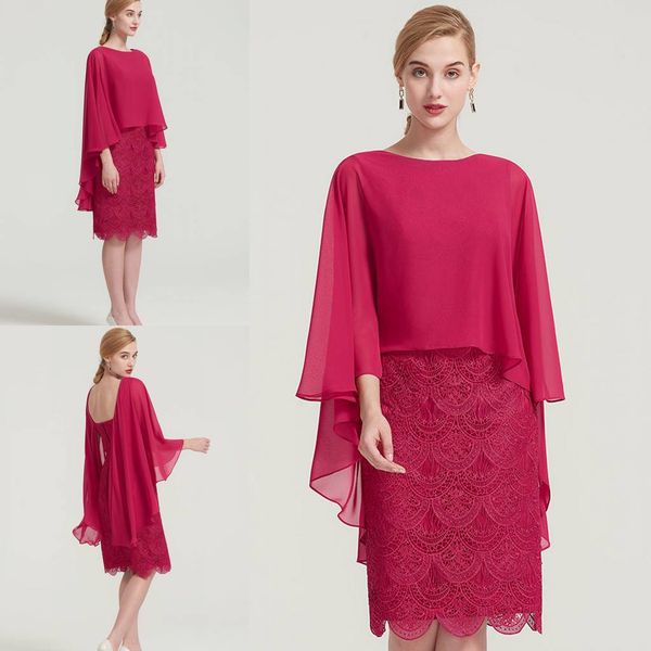 dark red sheath column bateau 3/4 sleeve knee-length lace mother of the bride dress chiffon plus size formal prom cocktail party wear gowns, Black;red
dark red sheath column bateau 3/4 sleeve knee-length lace mother of the bride dress chiffon plus size formal prom cocktail party wear gowns, Black;red