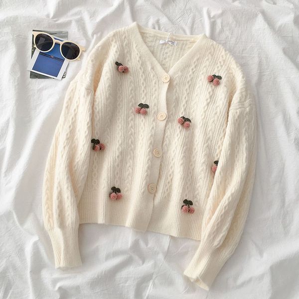 embroidery women cardigan appliques cherry sweet girls kardigan solid spring autumn female cardigans single breasted, White
embroidery women cardigan appliques cherry sweet girls kardigan solid spring autumn female cardigans single breasted, White