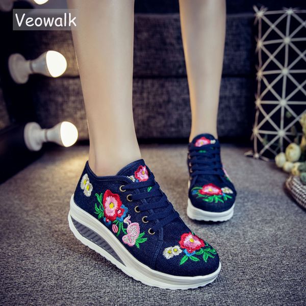 veowalk floral embroidery women's fashion canvas flat platforms lace up ladies casual comfort sneakers shoes woman creepers y190704, Black
veowalk floral embroidery women's fashion canvas flat platforms lace up ladies casual comfort sneakers shoes woman creepers y190704, Black