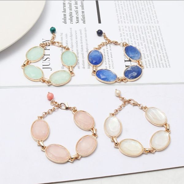 wholesale 10 pcs gold plated many colors oval shape quartz stone link chain bracelet attractive design jewelry, Black
wholesale 10 pcs gold plated many colors oval shape quartz stone link chain bracelet attractive design jewelry, Black