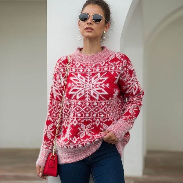 women christmas snowflake knittng sweater long fluff knitted pullover female winter warm christmas party knit sweaters, White;black
women christmas snowflake knittng sweater long fluff knitted pullover female winter warm christmas party knit sweaters, White;black