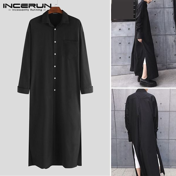 men's casual shirts incerun men long shirt sleeve lapel punk muslim loose style kaftan streetwear split hem dress s-5xl, White;black
men's casual shirts incerun men long shirt sleeve lapel punk muslim loose style kaftan streetwear split hem dress s-5xl, White;black