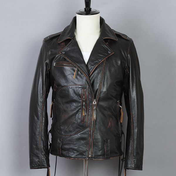fashion genuine jacket men turn-down collar motorcycle biker clothing cow vintage real leather coat, Black
fashion genuine jacket men turn-down collar motorcycle biker clothing cow vintage real leather coat, Black