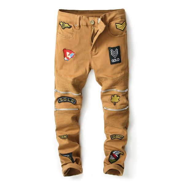 2019 spring new men's elastic cotton stretch jeans pants fashion multi fake zipper badge loose fit denim trousers, Blue
2019 spring new men's elastic cotton stretch jeans pants fashion multi fake zipper badge loose fit denim trousers, Blue