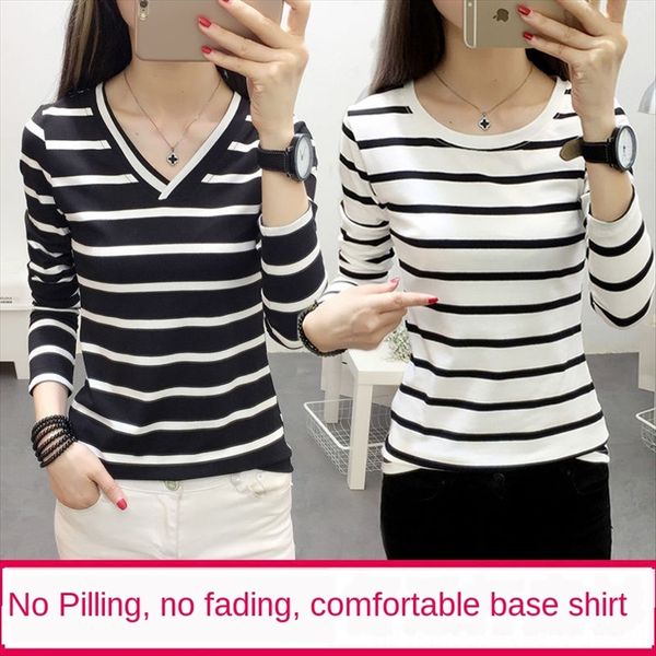 autumn clothes v-neck striped long sleeve t- female t- shirt students loose versatile slim base shirt, White
autumn clothes v-neck striped long sleeve t- female t- shirt students loose versatile slim base shirt, White