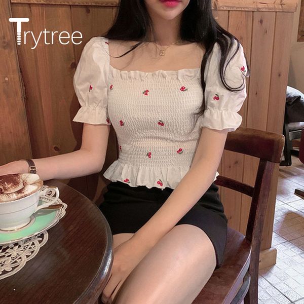 women's t-shirt trytree 2021 summer women casual embroidery polyester 2 color fashion puff sleeve elastic waist top, White
women's t-shirt trytree 2021 summer women casual embroidery polyester 2 color fashion puff sleeve elastic waist top, White