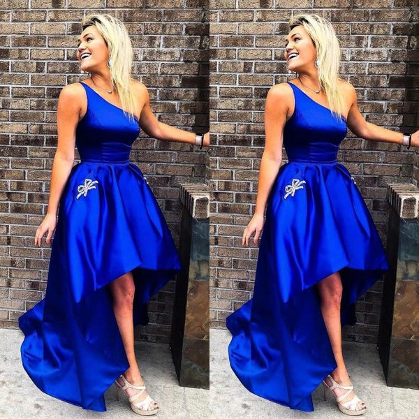 2020 one shoulder royal blue prom dresses high low satin short evening gowns sleeveless a line cocktail party dress with pockets, Black
2020 one shoulder royal blue prom dresses high low satin short evening gowns sleeveless a line cocktail party dress with pockets, Black