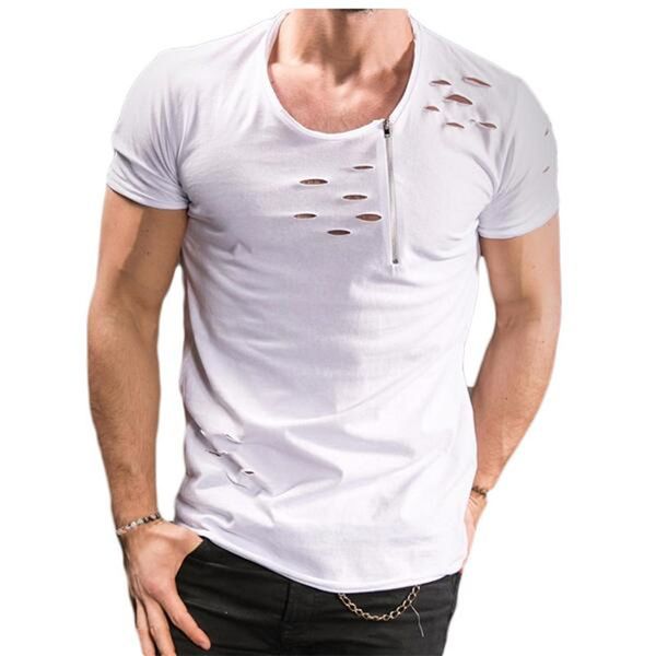 new men's big t-shirt with holes and holes in the summer of 2019 zipper decorated men's short sleeve t-shirt, White;black
new men's big t-shirt with holes and holes in the summer of 2019 zipper decorated men's short sleeve t-shirt, White;black