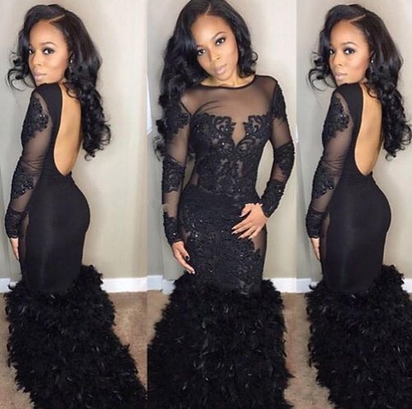Sexy Black African Prom Dresses Mermaid 2019 Long Sleeves Sheer Neck Black Girl Party Dresses Feather Lace Formal Evening Gowns
Sexy Black African Prom Dresses Mermaid 2019 Long Sleeves Sheer Neck Black Girl Party Dresses Feather Lace Formal Evening Gowns
