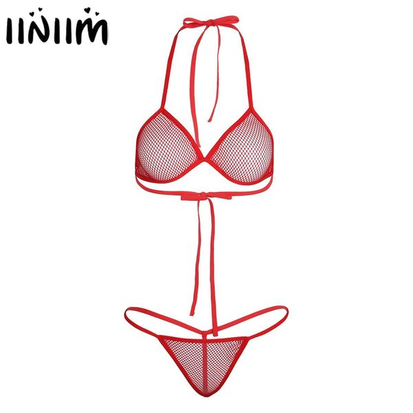 women erotic open butt lingerie fishnet see-through adjustable triangle bikini bra with matching g-string briefs set, Red;black
women erotic open butt lingerie fishnet see-through adjustable triangle bikini bra with matching g-string briefs set, Red;black