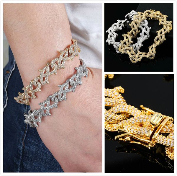 new fashion 18k gold & white gold bling diamond mens chains iced out thorns curb chain bracelets cz cubic zirconia street rapper jewelry men, Black
new fashion 18k gold & white gold bling diamond mens chains iced out thorns curb chain bracelets cz cubic zirconia street rapper jewelry men, Black