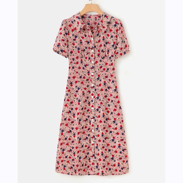 european and american style women's 2019 summer new style lapel retro wave point floral short-sleeved dress, Black;gray
european and american style women's 2019 summer new style lapel retro wave point floral short-sleeved dress, Black;gray