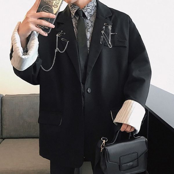 men pin metal chain streetwear hip hop punk gothic loose black blazer coat male casual suit jacket outerwear, White;black
men pin metal chain streetwear hip hop punk gothic loose black blazer coat male casual suit jacket outerwear, White;black
