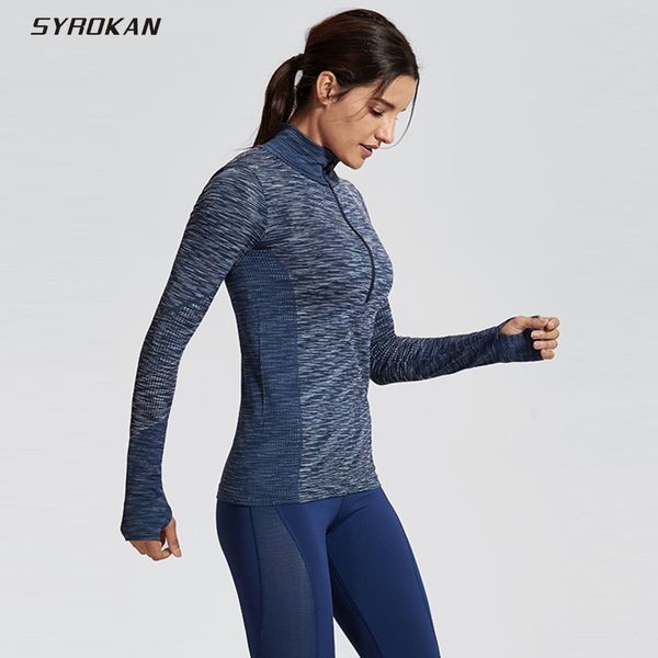 syrokan women's high neck pullover long sleeve sports running with thumbholes, Black;blue
syrokan women's high neck pullover long sleeve sports running with thumbholes, Black;blue