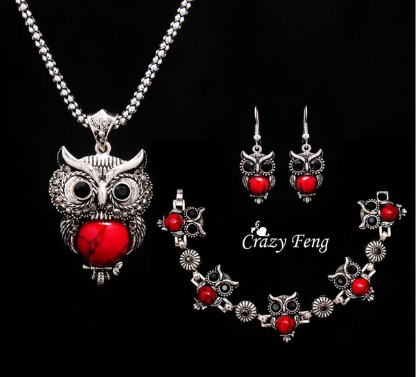 fashion jewelry owl shape tibetan silver 3 color stone pendant chain necklace drop earrings bracelet jewelry sets for women
fashion jewelry owl shape tibetan silver 3 color stone pendant chain necklace drop earrings bracelet jewelry sets for women