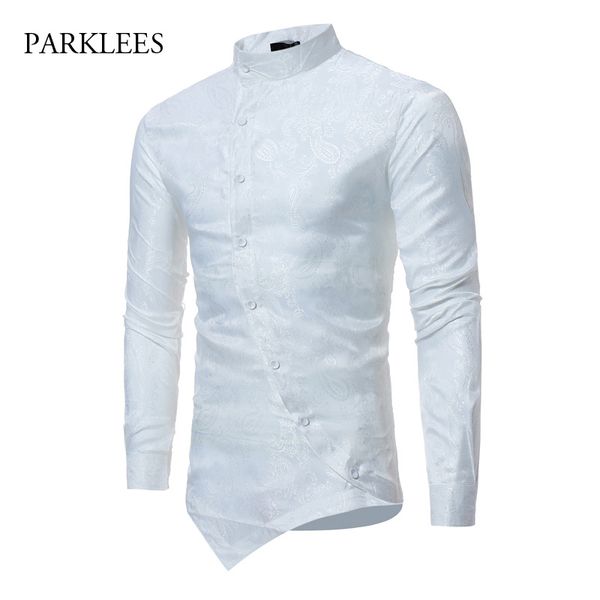 brand white paisley floral shirt men 2018 slim fit extra long irregular hem mens dress shirts obique button long sleeve camisas, White;black
brand white paisley floral shirt men 2018 slim fit extra long irregular hem mens dress shirts obique button long sleeve camisas, White;black