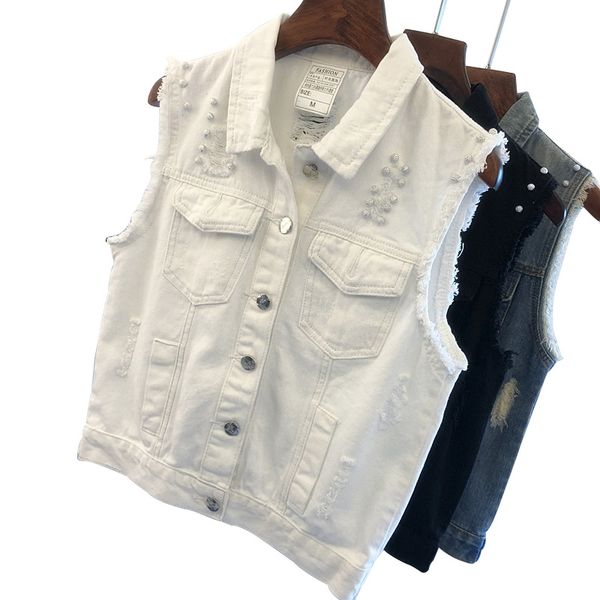 spring short jeans vest female white beading denim vest for girls hole black women waistcoat sleeveless jacket student slim coat, Black;white
spring short jeans vest female white beading denim vest for girls hole black women waistcoat sleeveless jacket student slim coat, Black;white