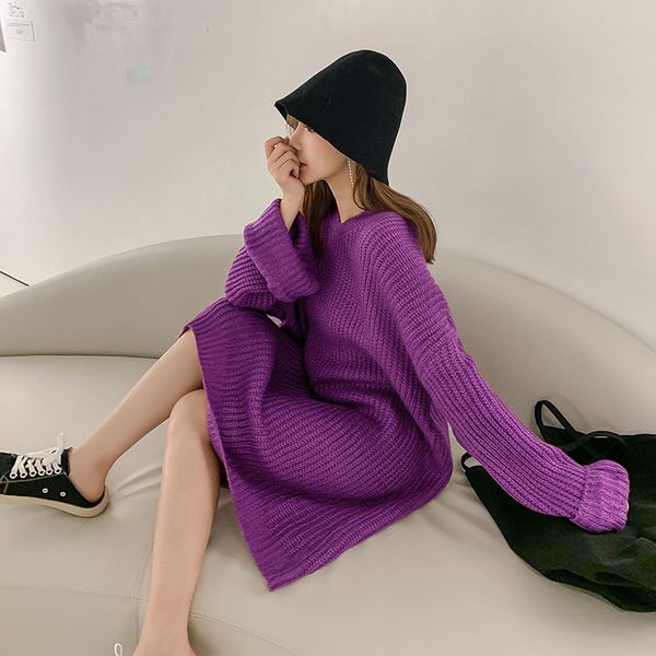 2019 new women dress flare sleeve loose knitting slim dresses purple black f7725, Black;gray
2019 new women dress flare sleeve loose knitting slim dresses purple black f7725, Black;gray