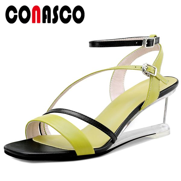 conasco summer women sandals narrow band pumps fashion concise casual genuine leather wedges high heels ankle strap shoes woman, Black
conasco summer women sandals narrow band pumps fashion concise casual genuine leather wedges high heels ankle strap shoes woman, Black